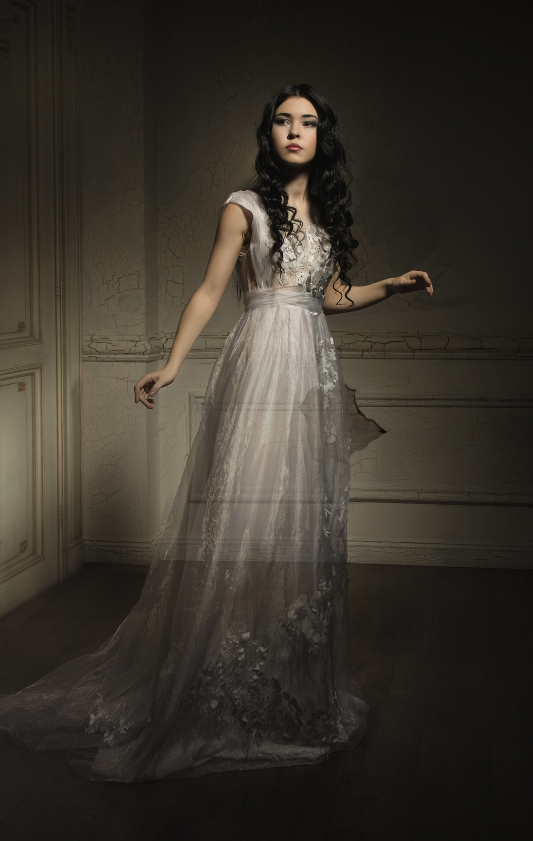 Beautiful ghost girl in white dress